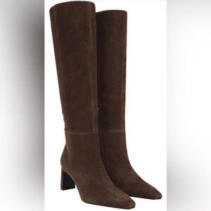 Coutgo Womens Knee High Boots Closed Pointed Toe Chunky Heel Tall Boots